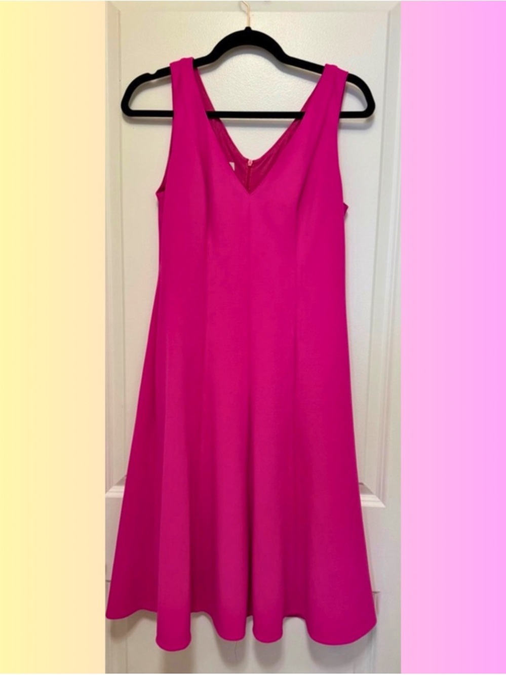 Donna Morgan Hot Pink/Magenta Midi A-Line Dress w/ pockets! Perfect spring dress